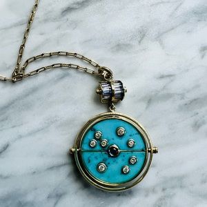 RETROUVAI
GRANDFATHER COMPASS PENDANT WITH TURQUOISE AND TANZANITE